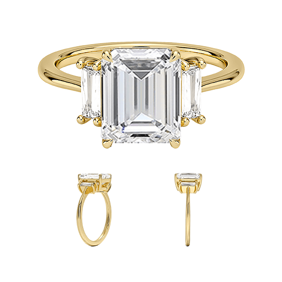 Vertical Baguette Three Stone Diamond Engagement Ring Emerald Cut 4ct (EM 4139)