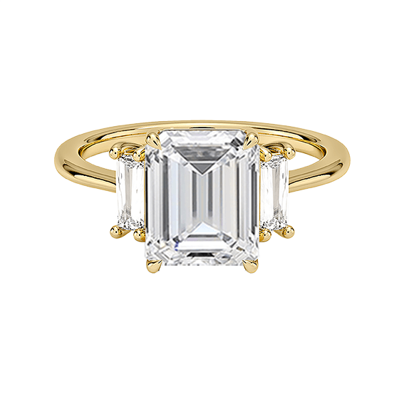 Vertical Baguette Three Stone Diamond Engagement Ring Emerald Cut 4ct (EM 4139)
