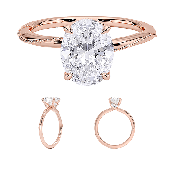 Hidden Accent Milgrain 1.5ct D VVS2  Oval Cut Four Prong Lab Diamond Ring (OV 3133)