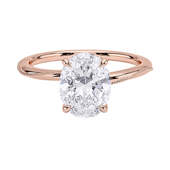 Hidden Accent Milgrain 1.5ct D VVS2  Oval Cut Four Prong Lab Diamond Ring (OV 3133)