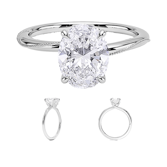 Hidden Accent Milgrain 1.5ct D VVS2  Oval Cut Four Prong Lab Diamond Ring (OV 3133)