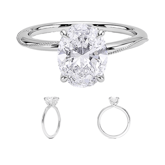Hidden Accent Milgrain 1.5ct D VVS2  Oval Cut Four Prong Lab Diamond Ring (OV 3133)