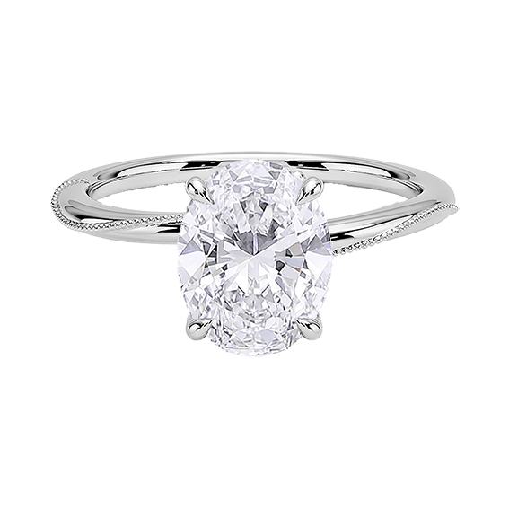 Hidden Accent Milgrain 1.5ct D VVS2  Oval Cut Four Prong Lab Diamond Ring (OV 3133)