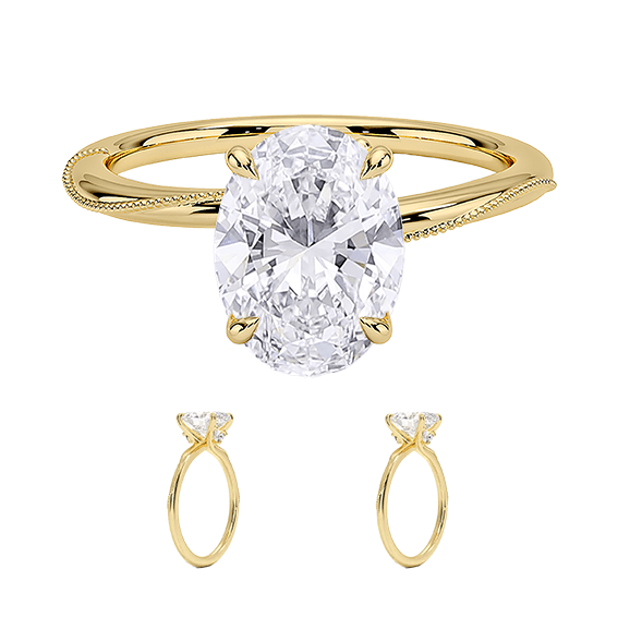 Hidden Accent Milgrain 1.5ct D VVS2  Oval Cut Four Prong Lab Diamond Ring (OV 3133)