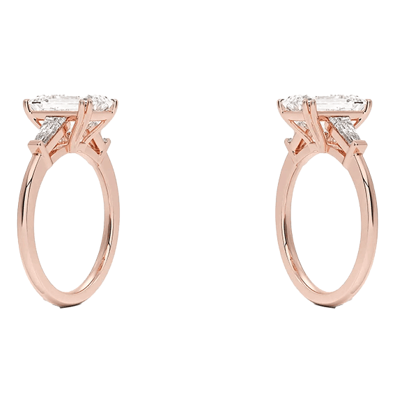 Tapered Baguette 2.96TCW Center 2.5ct E VVS2  Three Stone Diamond Double Prongs Engagement Ring Low Profile Lab Diamond (EM 4127)