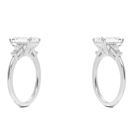 Tapered Baguette 2.96TCW Center 2.5ct E VVS2  Three Stone Diamond Double Prongs Engagement Ring Low Profile Lab Diamond (EM 4127)