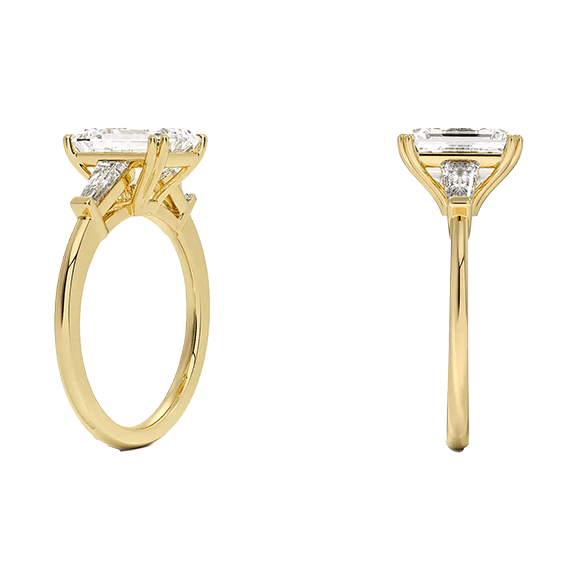 Tapered Baguette 2.96TCW Center 2.5ct E VVS2  Three Stone Diamond Double Prongs Engagement Ring Low Profile Lab Diamond (EM 4127)