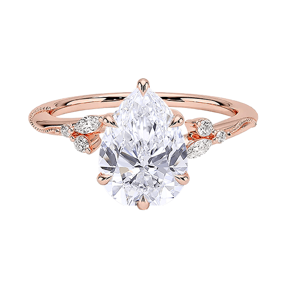 Design Milgrain 2ct Pear Cut Lab Diamond Engagement Ring (PE 6118)