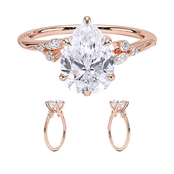 Design Milgrain 2ct Pear Cut Lab Diamond Engagement Ring (PE 6118)