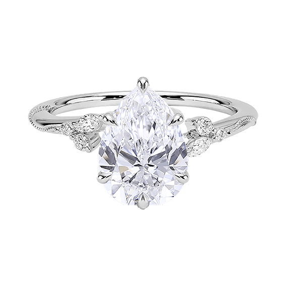 Design Milgrain 2ct Pear Cut Lab Diamond Engagement Ring (PE 6118)
