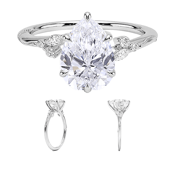 Design Milgrain 2ct Pear Cut Lab Diamond Engagement Ring (PE 6118)