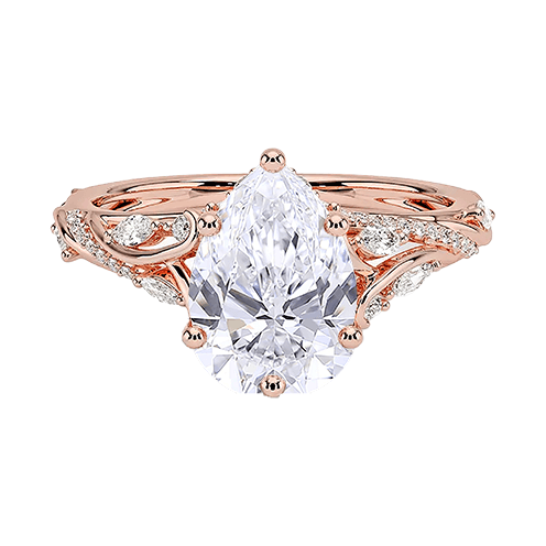 14K Yellow Gold Twisted Vine 2ct E VVS2  Pear Water Drop Shape Lab Diamond Engagement Ring (PE 6125)