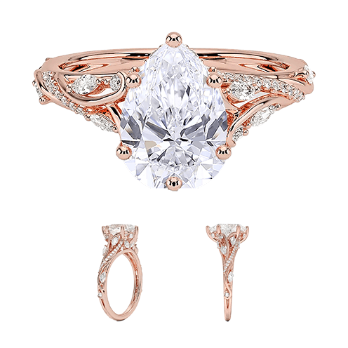 14K Yellow Gold Twisted Vine 2ct E VVS2  Pear Water Drop Shape Lab Diamond Engagement Ring (PE 6125)