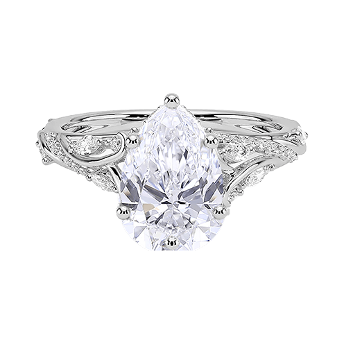 14K Yellow Gold Twisted Vine 2ct E VVS2  Pear Water Drop Shape Lab Diamond Engagement Ring (PE 6125)