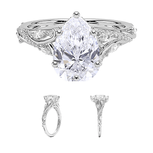 14K Yellow Gold Twisted Vine 2ct E VVS2  Pear Water Drop Shape Lab Diamond Engagement Ring (PE 6125)