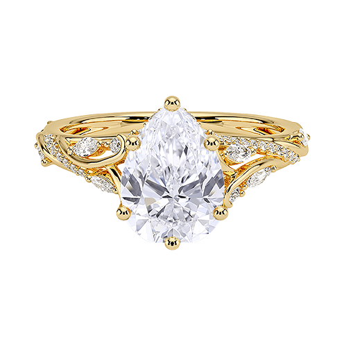 14K Yellow Gold Twisted Vine 2ct E VVS2  Pear Water Drop Shape Lab Diamond Engagement Ring (PE 6125)