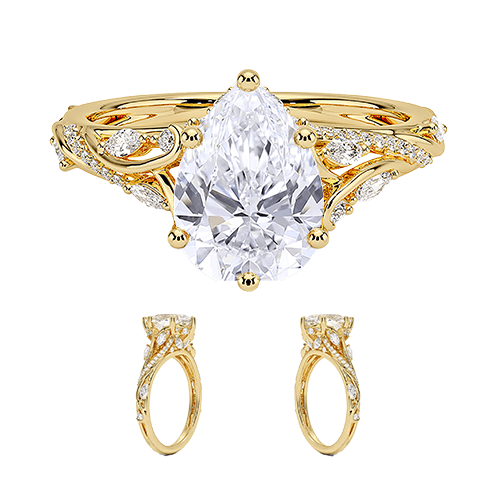 14K Yellow Gold Twisted Vine 2ct E VVS2  Pear Water Drop Shape Lab Diamond Engagement Ring (PE 6125)