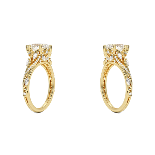 14K Yellow Gold Twisted Vine 2ct E VVS2  Pear Water Drop Shape Lab Diamond Engagement Ring (PE 6125)