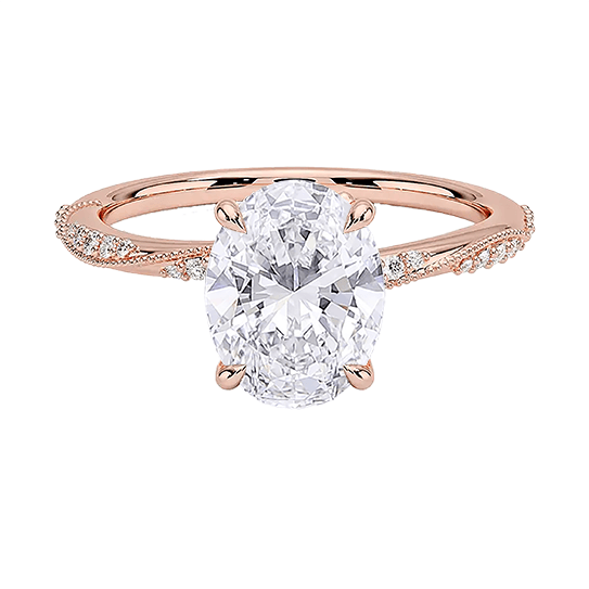 Hidden Accent Milgrain  Engagement Ring 1.5ct D VVS2 Oval Cut Four Prong Lab Diamond Ring (OV 3134)