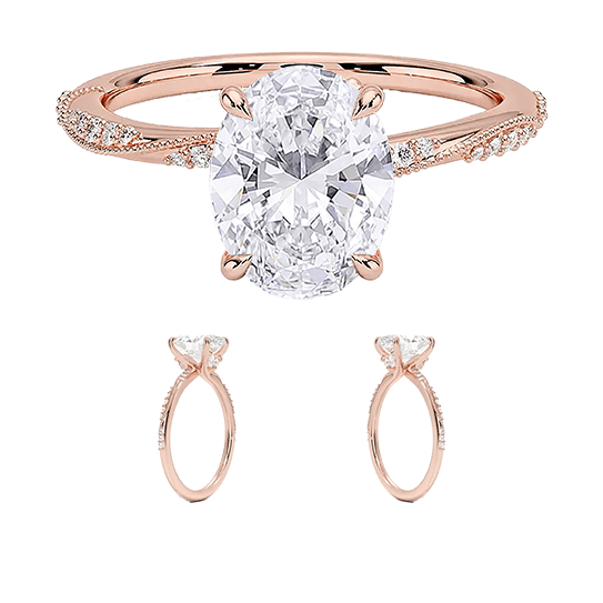 Hidden Accent Milgrain  Engagement Ring 1.5ct D VVS2 Oval Cut Four Prong Lab Diamond Ring (OV 3134)