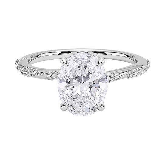 Hidden Accent Milgrain  Engagement Ring 1.5ct D VVS2 Oval Cut Four Prong Lab Diamond Ring (OV 3134)