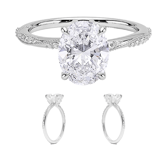 Hidden Accent Milgrain  Engagement Ring 1.5ct D VVS2 Oval Cut Four Prong Lab Diamond Ring (OV 3134)
