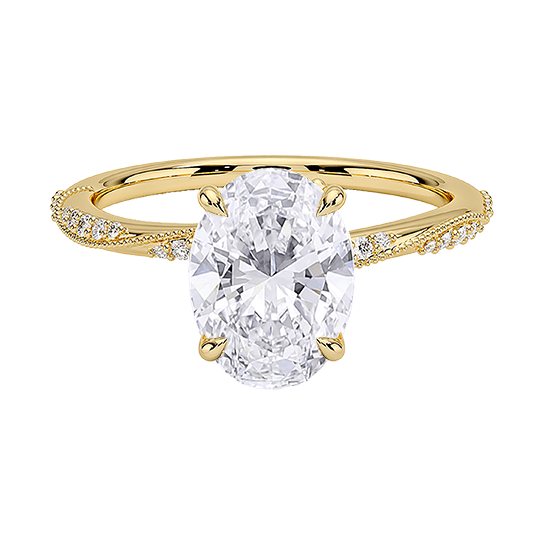 Hidden Accent Milgrain  Engagement Ring 1.5ct D VVS2 Oval Cut Four Prong Lab Diamond Ring (OV 3134)