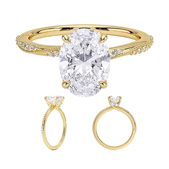 Hidden Accent Milgrain  Engagement Ring 1.5ct D VVS2 Oval Cut Four Prong Lab Diamond Ring (OV 3134)
