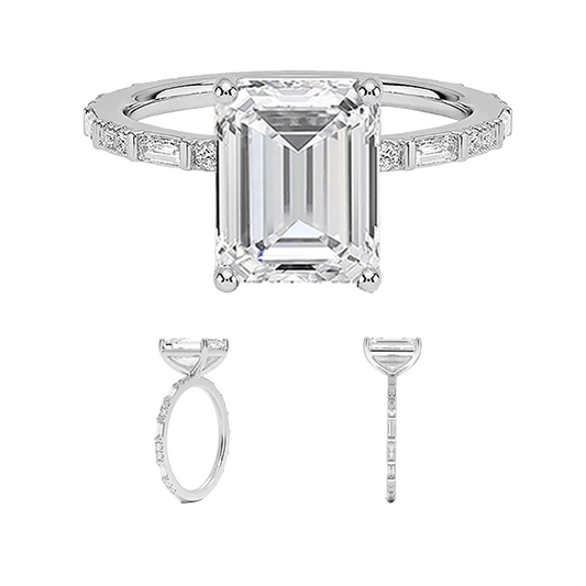 2.5ct emerald cut lab diamond ring with  Baguette and Round Lab Diamond Ring (EM 4129)
