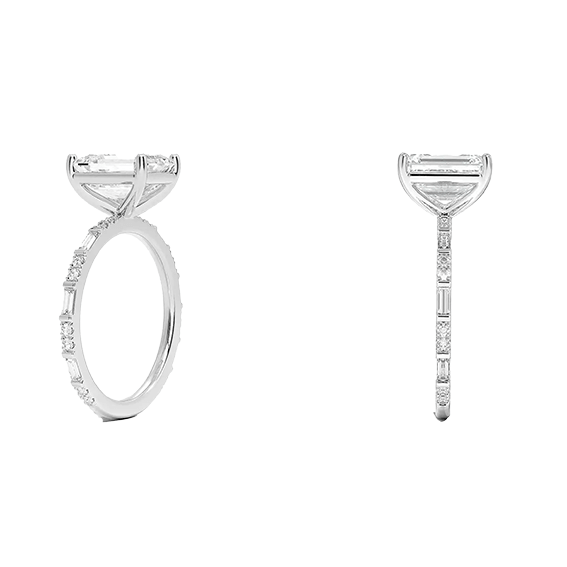 2.5ct emerald cut lab diamond ring with  Baguette and Round Lab Diamond Ring (EM 4129)
