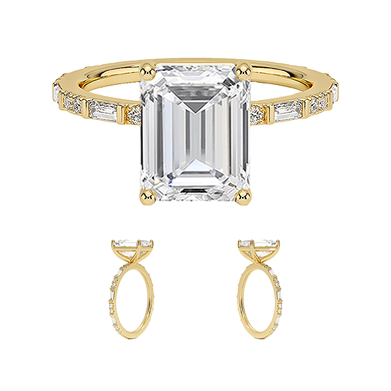 2.5ct emerald cut lab diamond ring with  Baguette and Round Lab Diamond Ring (EM 4129)