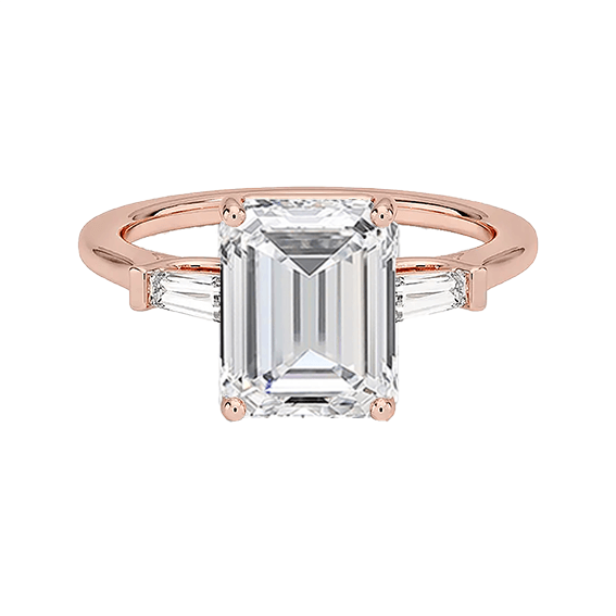 High Profile 2.5ct E VVS2  Emerald Tapered Baguette Diamond Engagement Ring Lab Diamond (EM 4121)
