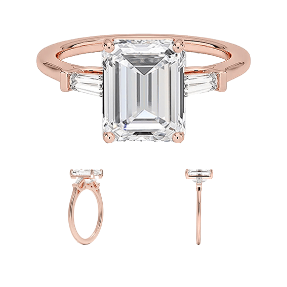 High Profile 2.5ct E VVS2  Emerald Tapered Baguette Diamond Engagement Ring Lab Diamond (EM 4121)