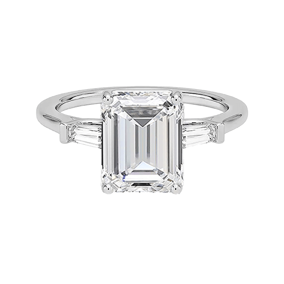 High Profile 2.5ct E VVS2  Emerald Tapered Baguette Diamond Engagement Ring Lab Diamond (EM 4121)