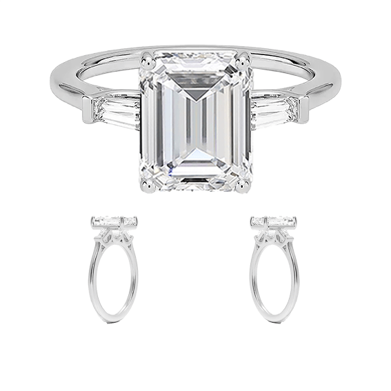 High Profile 2.5ct E VVS2  Emerald Tapered Baguette Diamond Engagement Ring Lab Diamond (EM 4121)