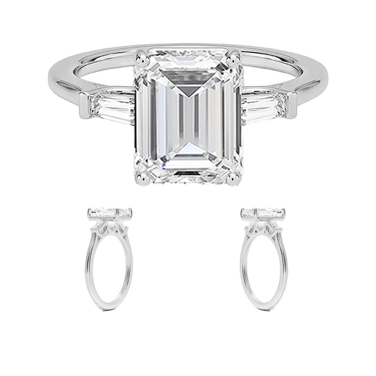 High Profile 2.5ct E VVS2  Emerald Tapered Baguette Diamond Engagement Ring Lab Diamond (EM 4121)