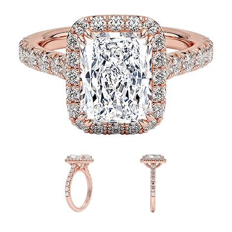 Luxe Halo Half Coverage 2.5ct E VVS2 Radiant Cut Lab Diamond Engagement Ring  (RA 2124)