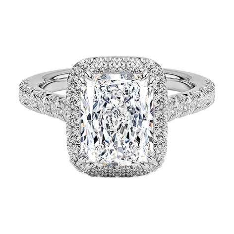 Luxe Halo Half Coverage 2.5ct E VVS2 Radiant Cut Lab Diamond Engagement Ring  (RA 2124)