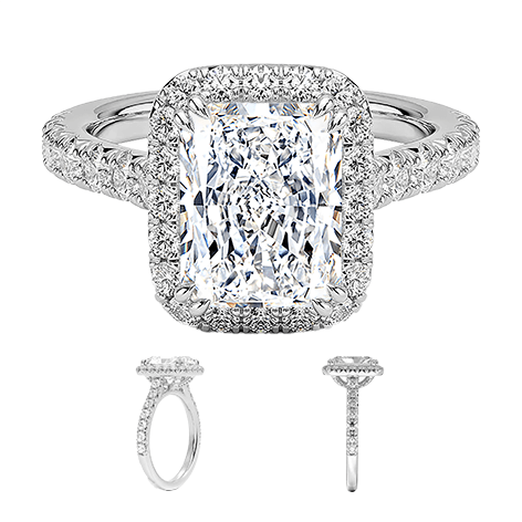 Luxe Halo Half Coverage 2.5ct E VVS2 Radiant Cut Lab Diamond Engagement Ring  (RA 2124)