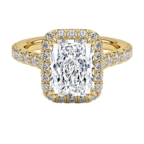 Luxe Halo Half Coverage 2.5ct E VVS2 Radiant Cut Lab Diamond Engagement Ring  (RA 2124)