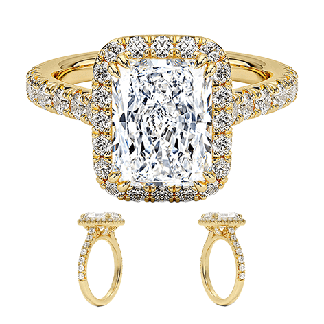 Luxe Halo Half Coverage 2.5ct E VVS2 Radiant Cut Lab Diamond Engagement Ring  (RA 2124)