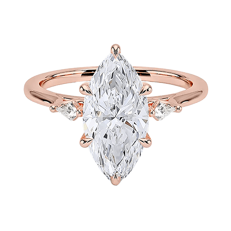 Marquise Cut Shape 2ct E VVS2  Three Stone Six-Prong Side Lab diamond Kite Shape Engagement Ring (MAR 8119)