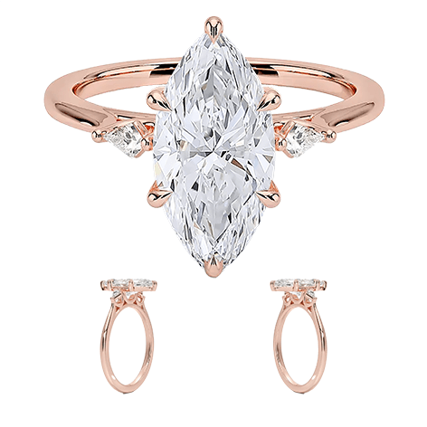 Marquise Cut Shape 2ct E VVS2  Three Stone Six-Prong Side Lab diamond Kite Shape Engagement Ring (MAR 8119)