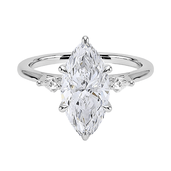 Marquise Cut Shape 2ct E VVS2  Three Stone Six-Prong Side Lab diamond Kite Shape Engagement Ring (MAR 8119)