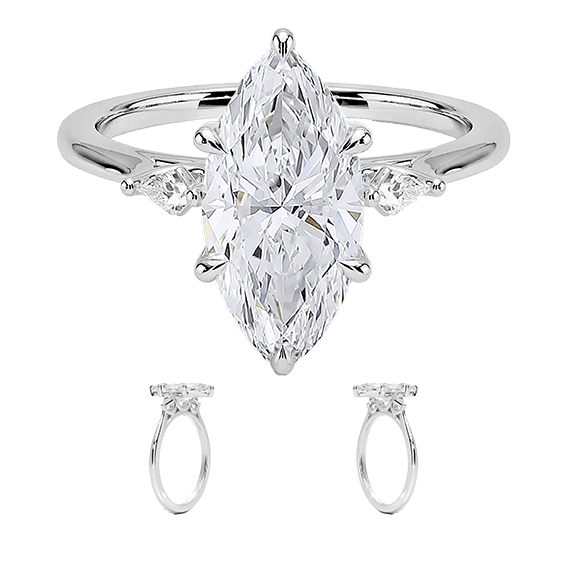 Marquise Cut Shape 2ct E VVS2  Three Stone Six-Prong Side Lab diamond Kite Shape Engagement Ring (MAR 8119)