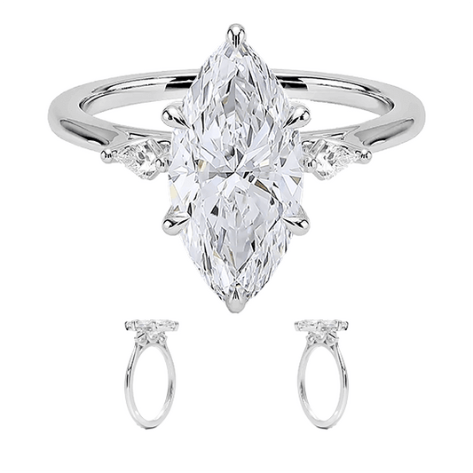 Marquise Cut Shape 2ct E VVS2  Three Stone Six-Prong Side Lab diamond Kite Shape Engagement Ring (MAR 8119)