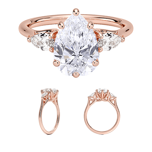Trellis Three Stone 2.5ct E VVS2 Pear Water Drop Lab Diamond Engagement Ring (PE 6123)