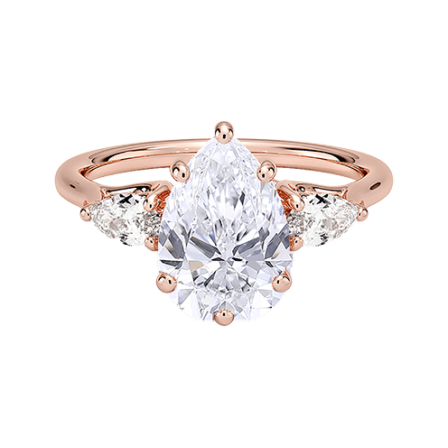 Trellis Three Stone 2.5ct E VVS2 Pear Water Drop Lab Diamond Engagement Ring (PE 6123)