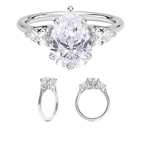 Trellis Three Stone 2.5ct E VVS2 Pear Water Drop Lab Diamond Engagement Ring (PE 6123)