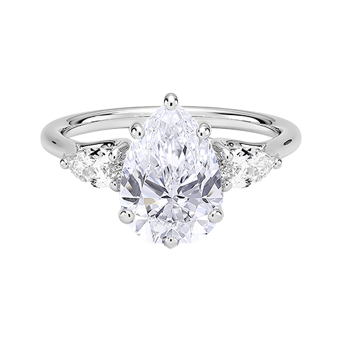 Trellis Three Stone 2.5ct E VVS2 Pear Water Drop Lab Diamond Engagement Ring (PE 6123)